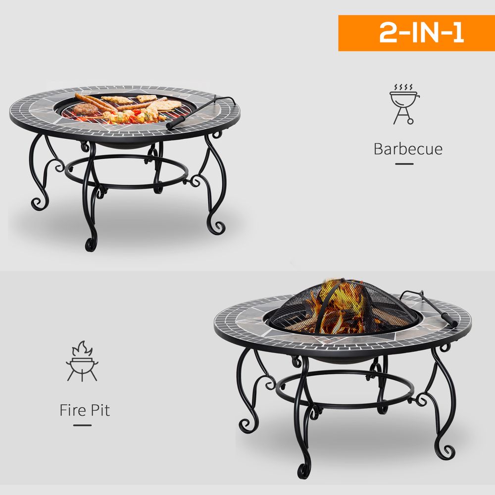 2 - in - 1 80cm Outdoor Fire Pit, Patio Heater with Cooking BBQ Grill - SILVIONIX