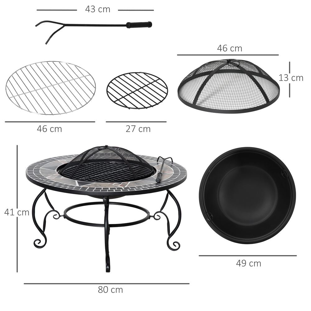 2 - in - 1 80cm Outdoor Fire Pit, Patio Heater with Cooking BBQ Grill - SILVIONIX