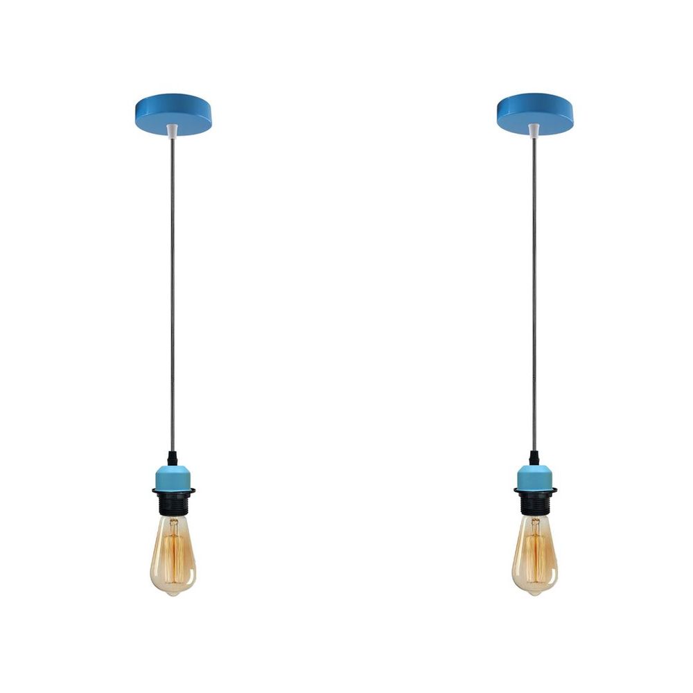 2 Pack Industrial Blue Pendant Light Fitting, Lampshade Holder Fitting Set With PVC Cable. - SILVIONIX