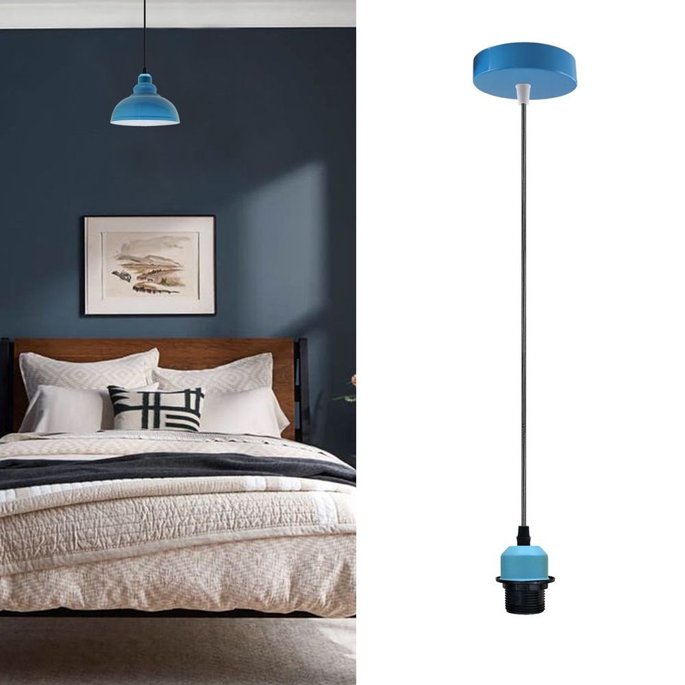 2 Pack Industrial Blue Pendant Light Fitting, Lampshade Holder Fitting Set With PVC Cable. - SILVIONIX