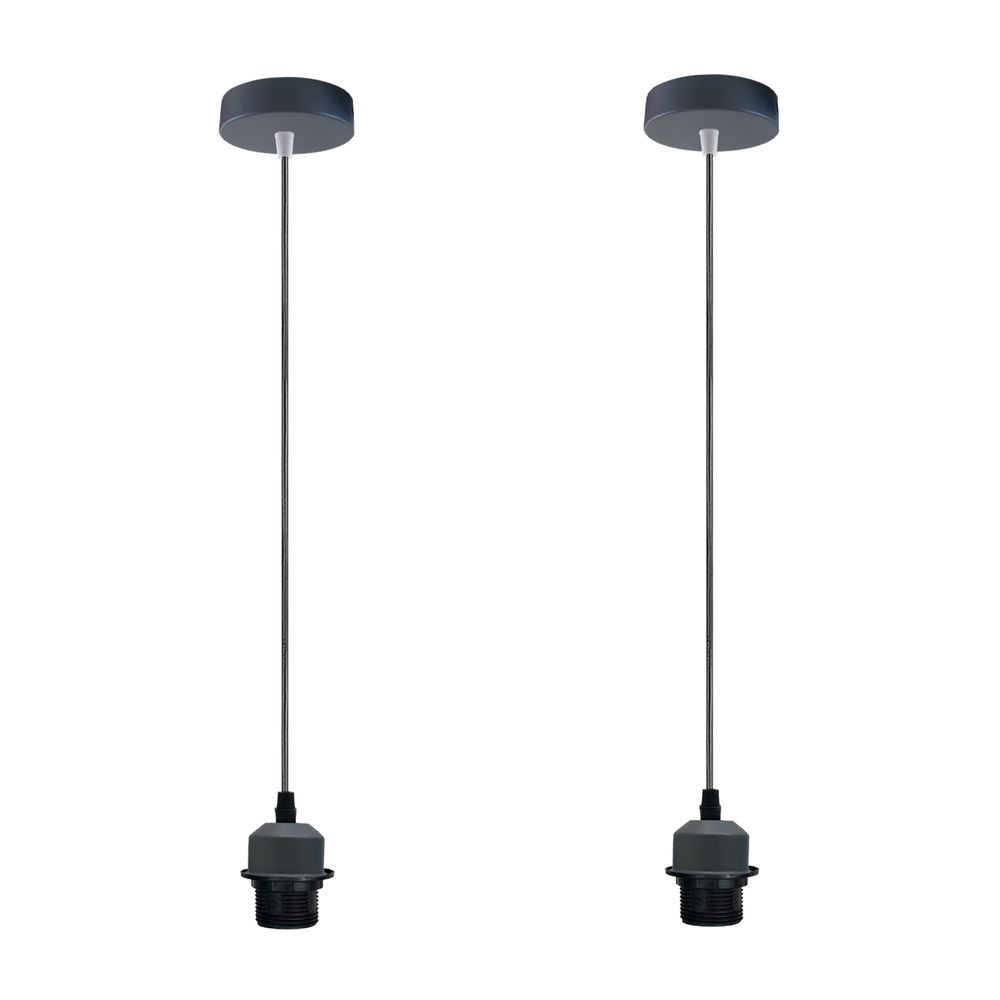 2 Pack Industrial Grey Pendant Light Fitting, Lampshade Holder Fitting Set With PVC Cable. - SILVIONIX