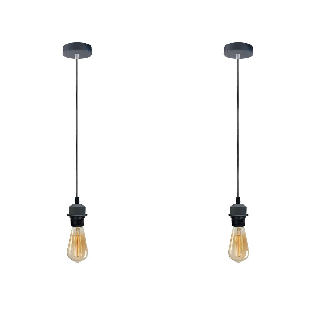 2 Pack Industrial Grey Pendant Light Fitting, Lampshade Holder Fitting Set With PVC Cable. - SILVIONIX