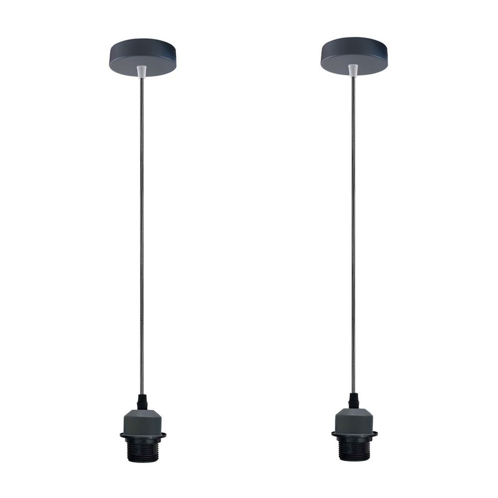 2 Pack Industrial Grey Pendant Light Fitting, Lampshade Holder Fitting Set With PVC Cable. - SILVIONIX