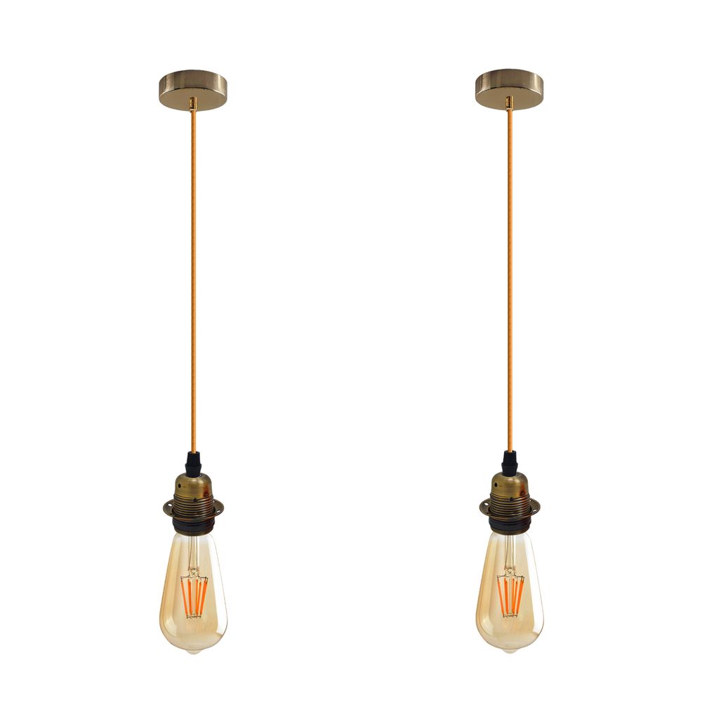 2 Pack Vintage Industrial Pendant Light,lampshade E27 UK Holder Fitting Set - SILVIONIX