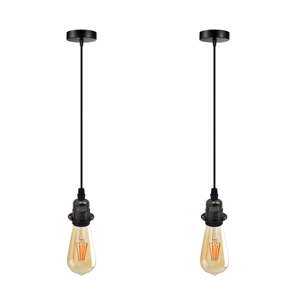 2 Pack Vintage Industrial Pendant Light,lampshade E27 UK Holder Fitting Set - SILVIONIX