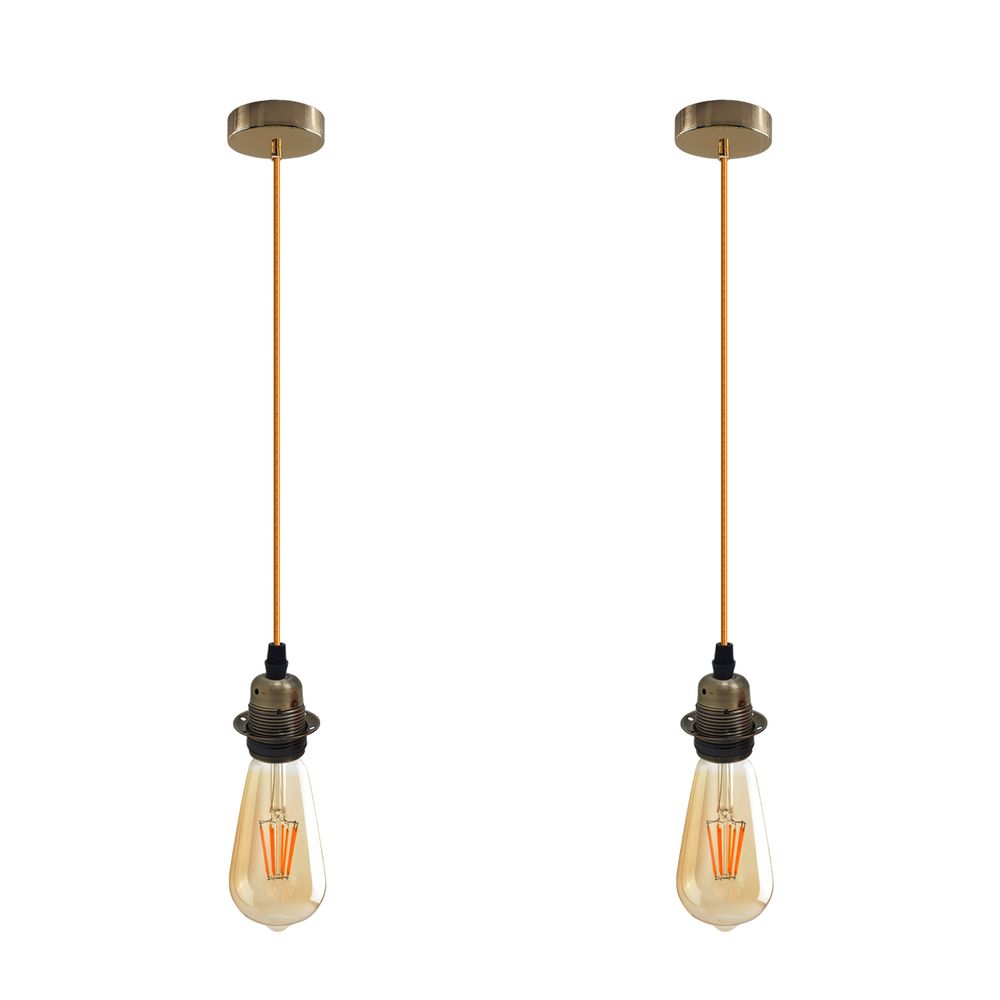 2 Pack Vintage Industrial Pendant Light,lampshade E27 UK Holder Fitting Set - SILVIONIX