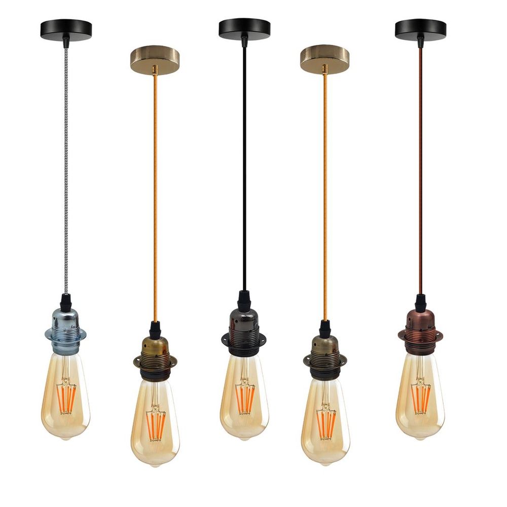 2 Pack Vintage Industrial Pendant Light,lampshade E27 UK Holder Fitting Set - SILVIONIX