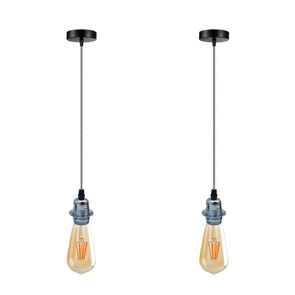 2 Pack Vintage Industrial Pendant Light,lampshade E27 UK Holder Fitting Set - SILVIONIX