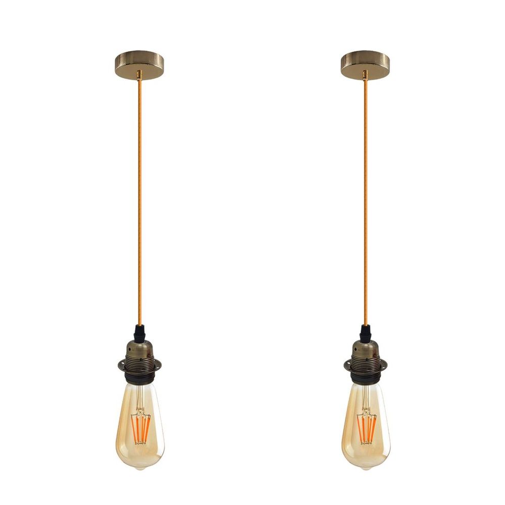 2 Pack Vintage Industrial Pendant Light,lampshade E27 UK Holder Fitting Set - SILVIONIX