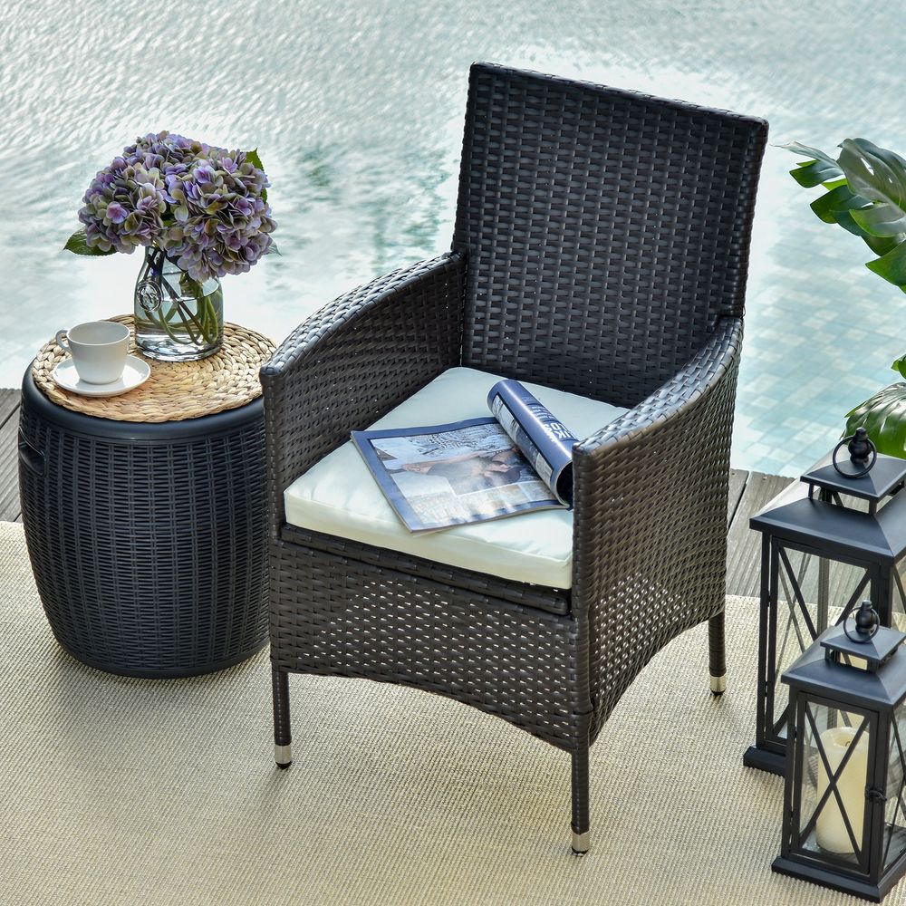 2 PC Rattan Chairs Set - Dark Coffee - SILVIONIX