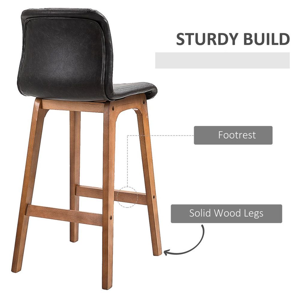 2 Pcs 93cm Faux Leather Bar Stools Wooden Frame Footrest Padding High Back Brown - SILVIONIX