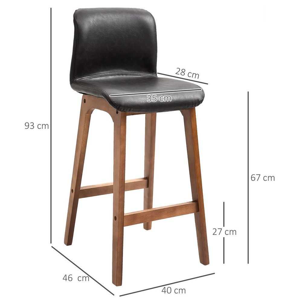 2 Pcs 93cm Faux Leather Bar Stools Wooden Frame Footrest Padding High Back Brown - SILVIONIX