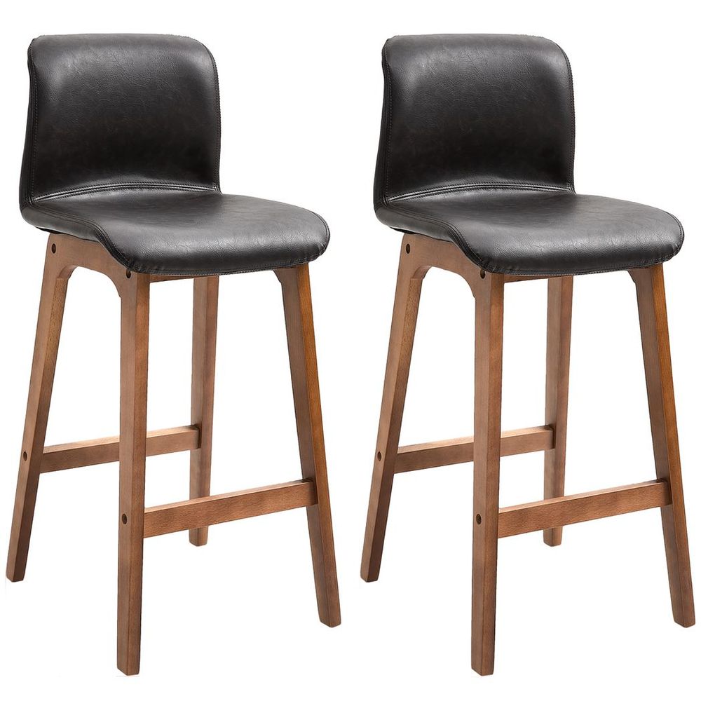 2 Pcs 93cm Faux Leather Bar Stools Wooden Frame Footrest Padding High Back Brown - SILVIONIX