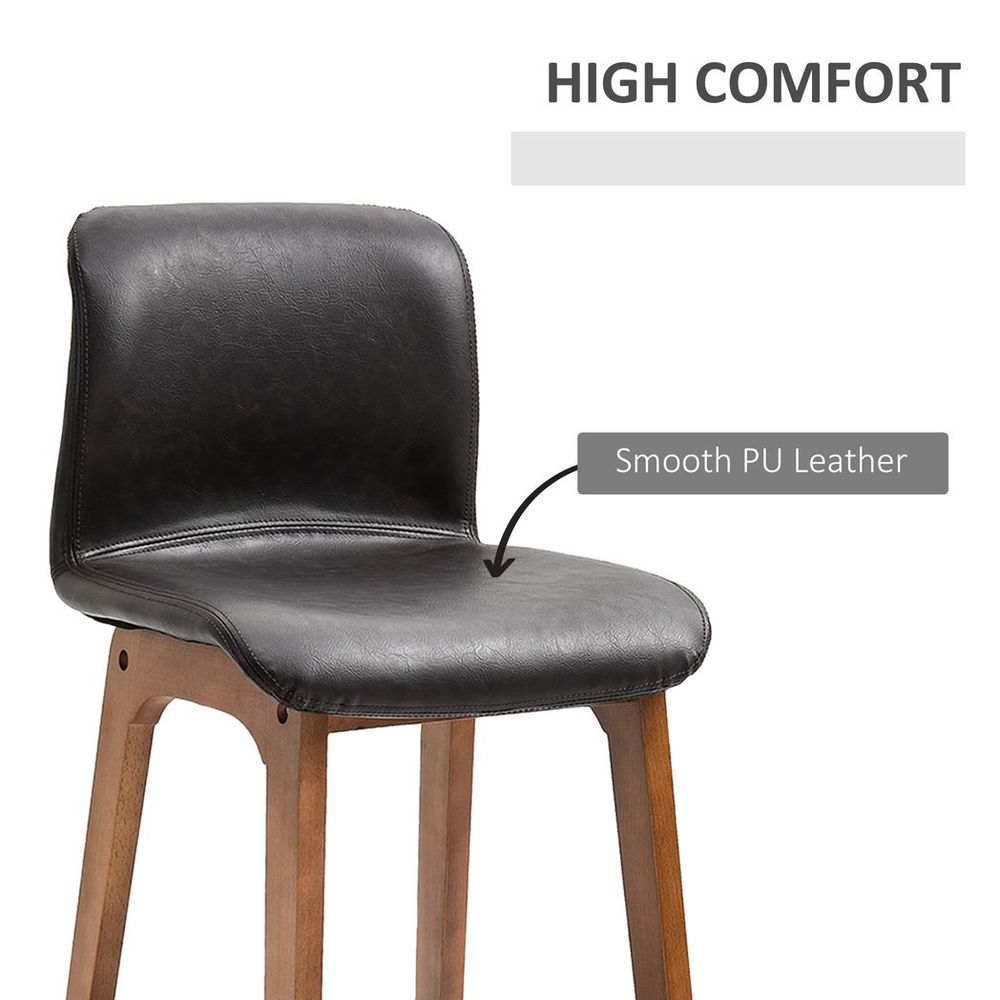 2 Pcs 93cm Faux Leather Bar Stools Wooden Frame Footrest Padding High Back Brown - SILVIONIX