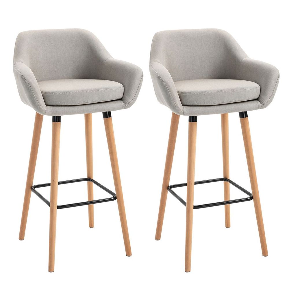 2 PCs Modern Upholstered Fabric Bucket Seat Bar Stools w/ Solid Wood Legs Beige - SILVIONIX