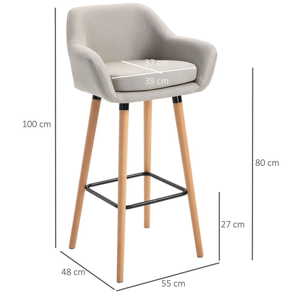 2 PCs Modern Upholstered Fabric Bucket Seat Bar Stools w/ Solid Wood Legs Beige - SILVIONIX