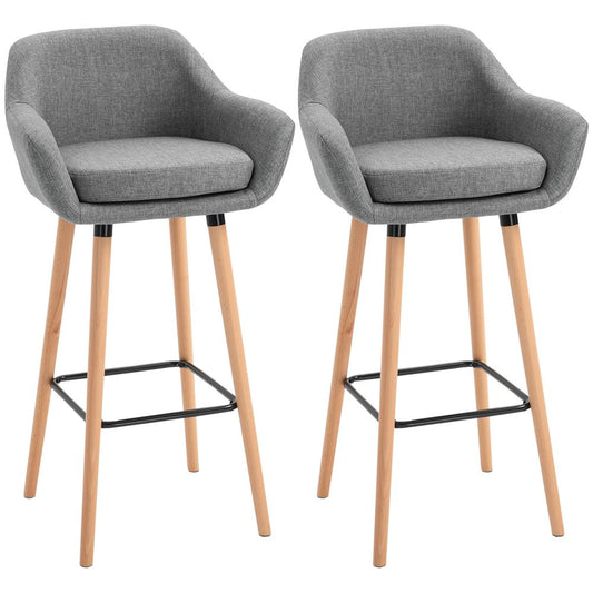 2 PCs Modern Upholstered Fabric Bucket Seat Bar Stools w/ Solid Wood Legs Grey - SILVIONIX