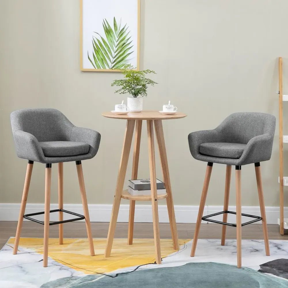 2 PCs Modern Upholstered Fabric Bucket Seat Bar Stools w/ Solid Wood Legs Grey - SILVIONIX