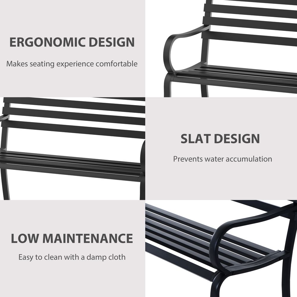 2 Seater Bench Garden Furniture Outdoor Metal Loveseat Seat - SILVIONIX