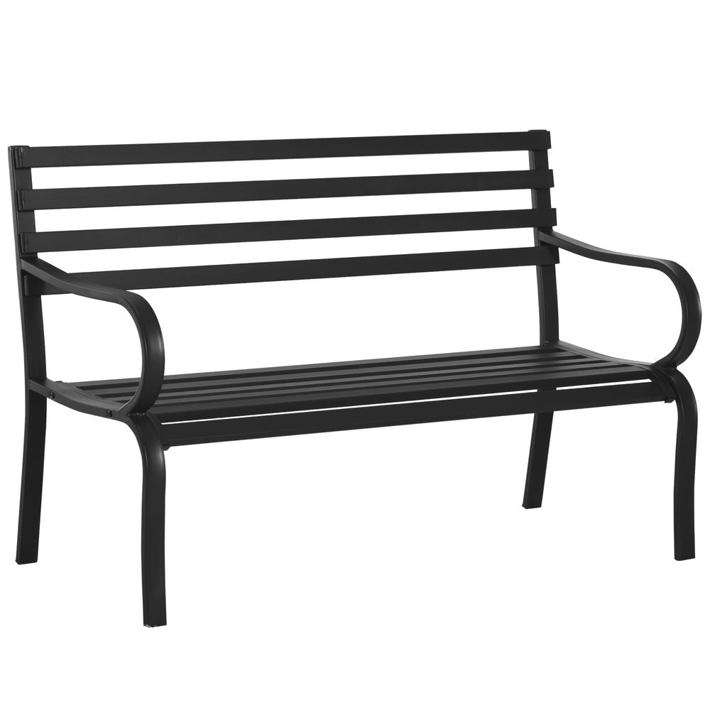 2 Seater Bench Garden Furniture Outdoor Metal Loveseat Seat - SILVIONIX