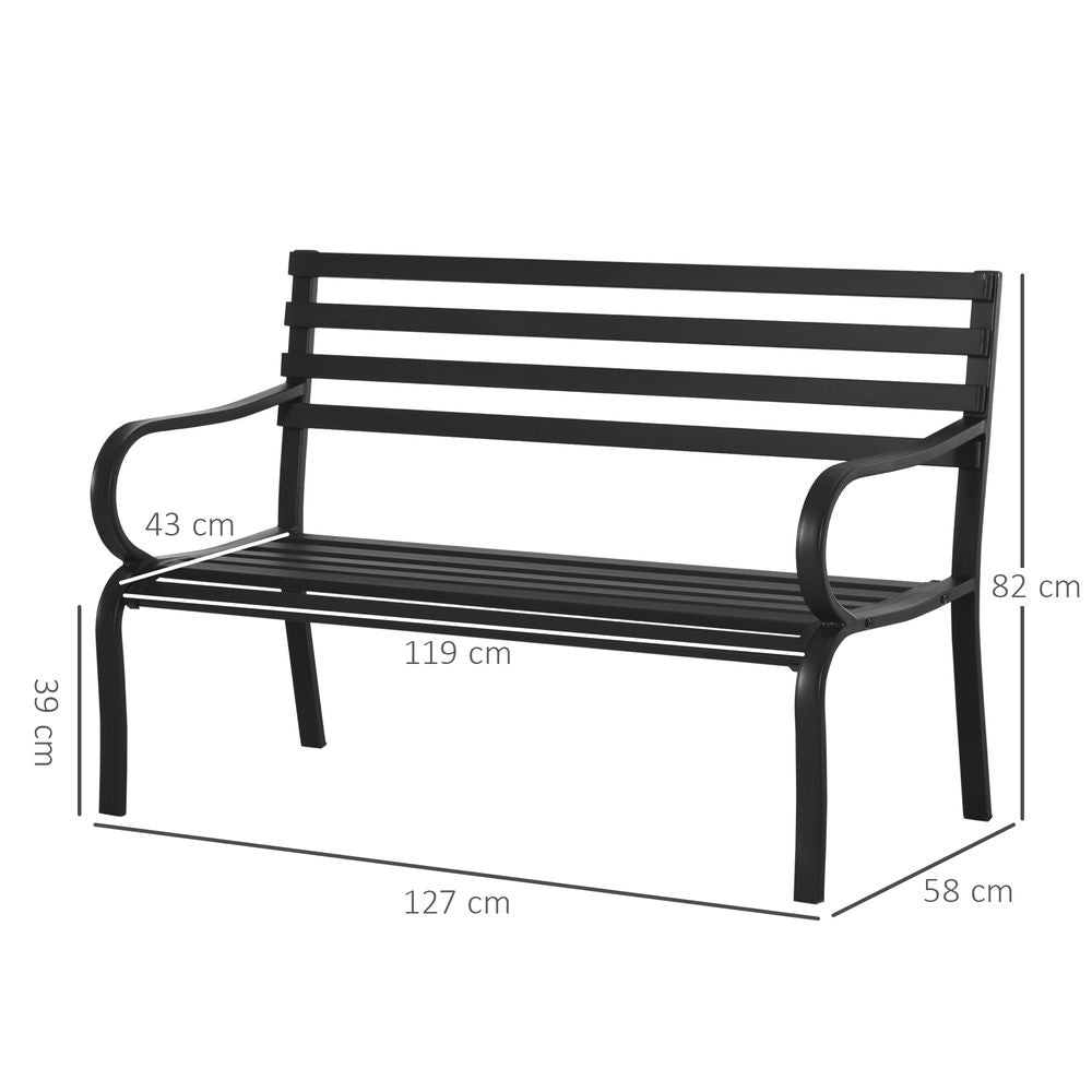 2 Seater Bench Garden Furniture Outdoor Metal Loveseat Seat - SILVIONIX