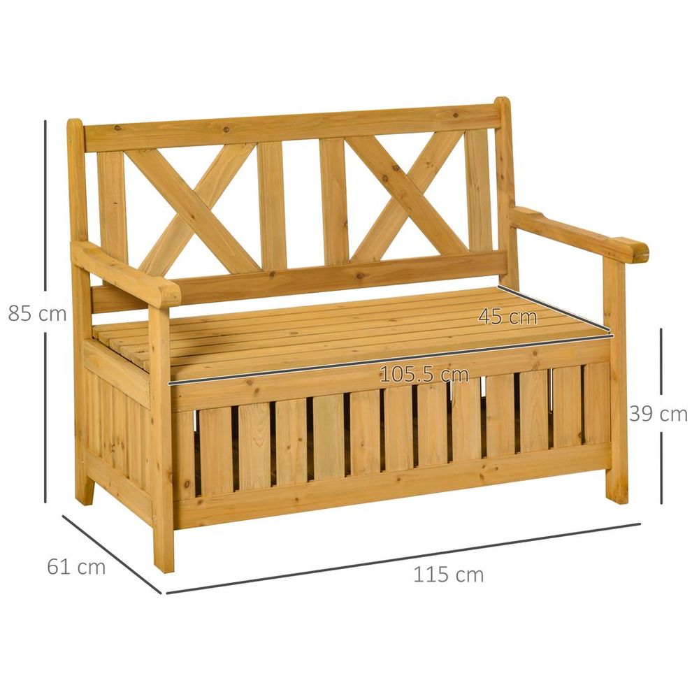 2 - Seater Garden Storage Bench for Patio Wood Porch Decor Outdoor Seating - SILVIONIX