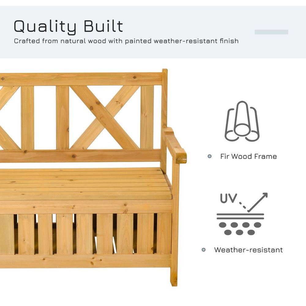 2 - Seater Garden Storage Bench for Patio Wood Porch Decor Outdoor Seating - SILVIONIX