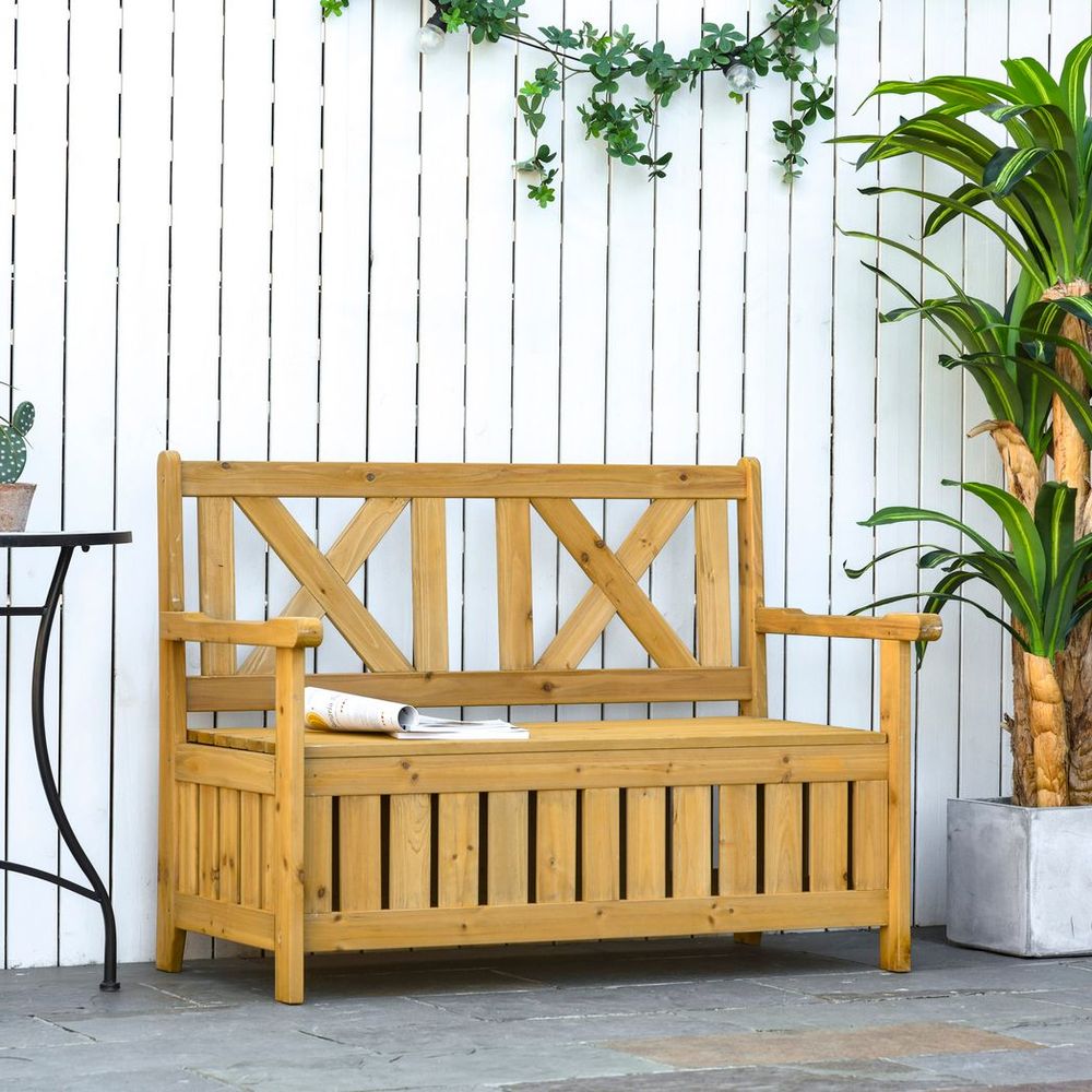 2 - Seater Garden Storage Bench for Patio Wood Porch Decor Outdoor Seating - SILVIONIX