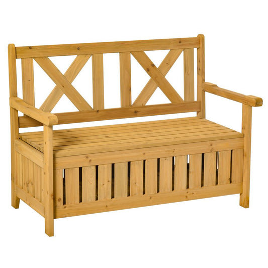 2 - Seater Garden Storage Bench for Patio Wood Porch Decor Outdoor Seating - SILVIONIX