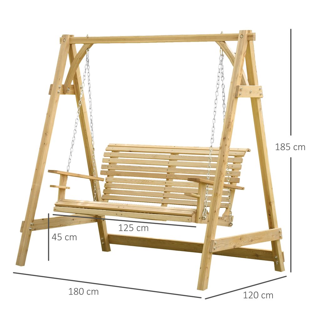 2 - Seater Larch Wood Swing Chair Bench - SILVIONIX