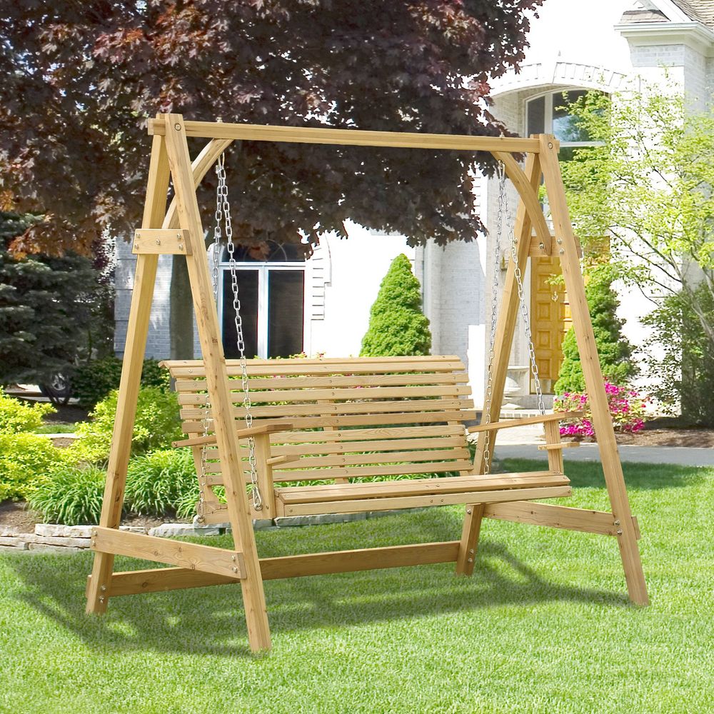 2 - Seater Larch Wood Swing Chair Bench - SILVIONIX