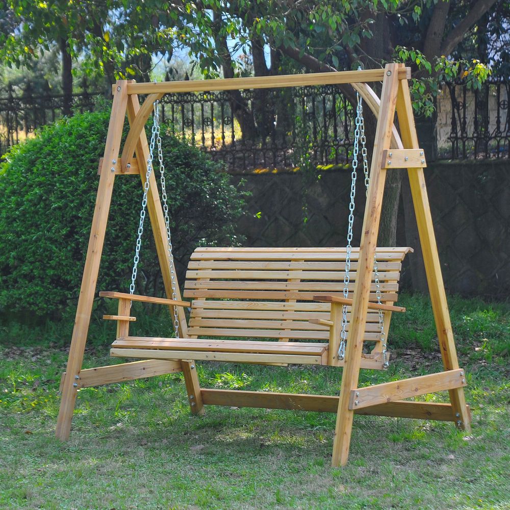 2 - Seater Larch Wood Swing Chair Bench - SILVIONIX