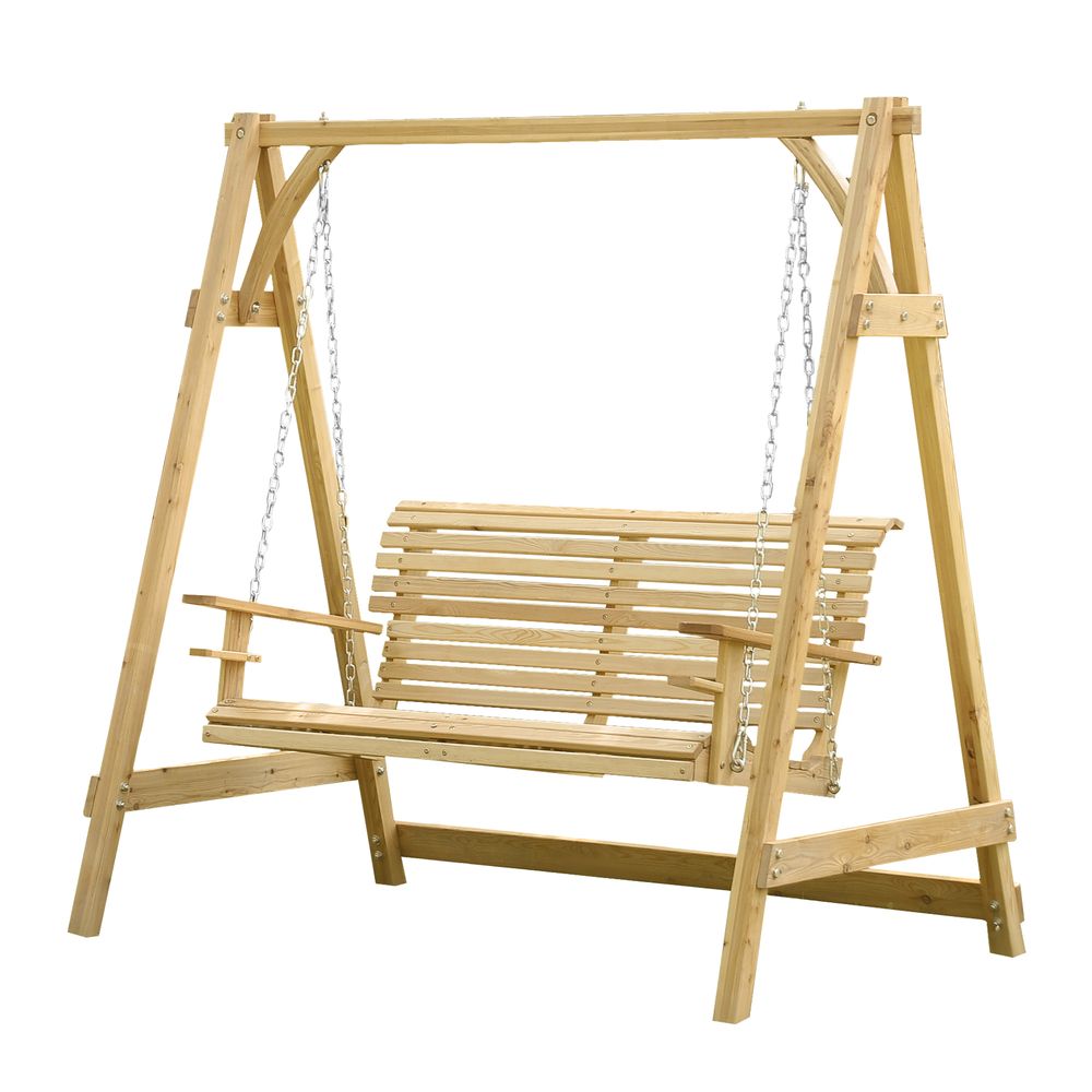 2 - Seater Larch Wood Swing Chair Bench - SILVIONIX