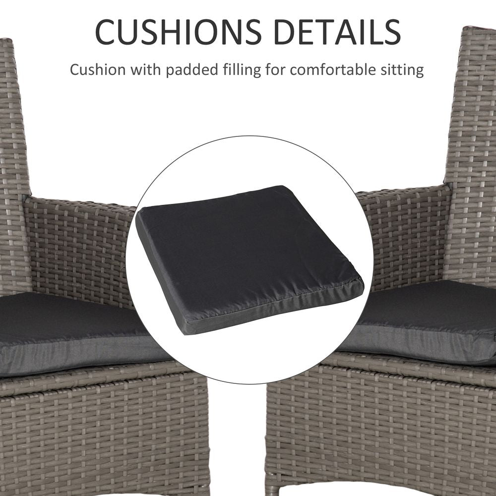 2 Seater Outdoor Rattan Armchair Dining Chair Garden Armrests Cushions Grey - SILVIONIX