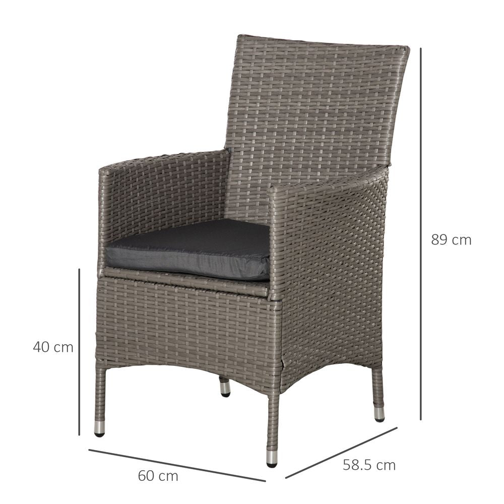 2 Seater Outdoor Rattan Armchair Dining Chair Garden Armrests Cushions Grey - SILVIONIX