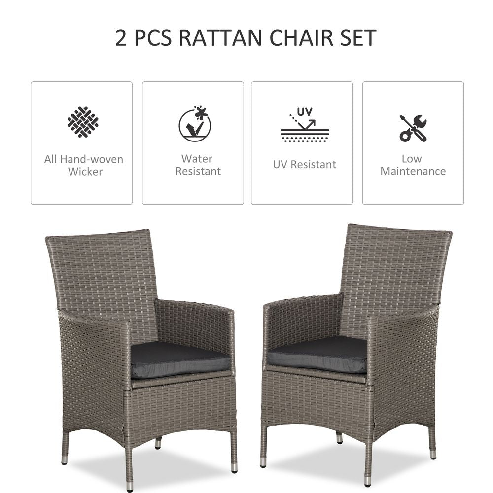 2 Seater Outdoor Rattan Armchair Dining Chair Garden Armrests Cushions Grey - SILVIONIX