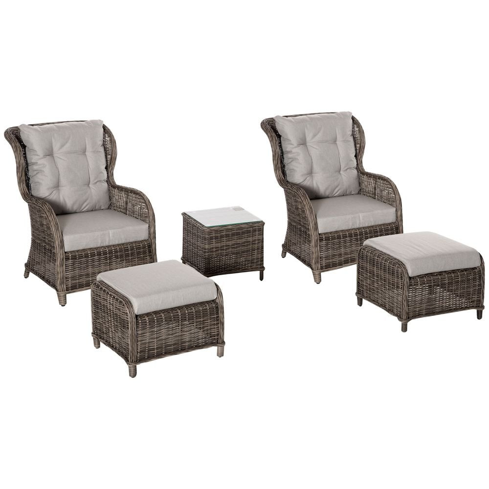 2 Seater Rattan Sofa Chair & Stool Table SetSet Aluminium Frame Brown - SILVIONIX