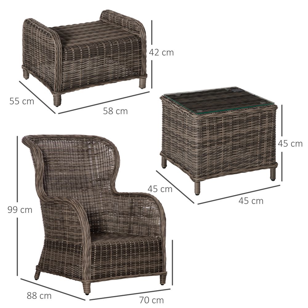 2 Seater Rattan Sofa Chair & Stool Table SetSet Aluminium Frame Brown - SILVIONIX