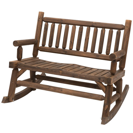 2 - Seater Rocking Bench Wood Frame Curved Dark Stain Brown - SILVIONIX