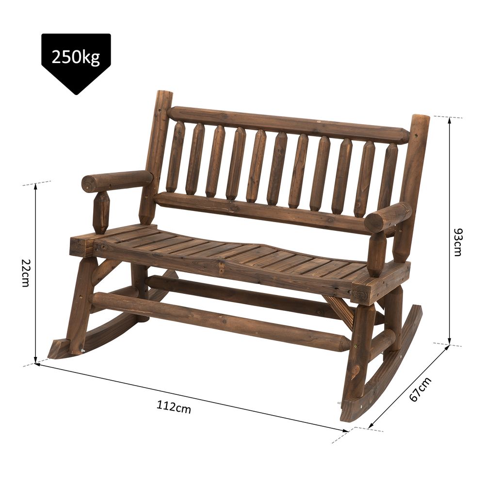 2 - Seater Rocking Bench Wood Frame Curved Dark Stain Brown - SILVIONIX