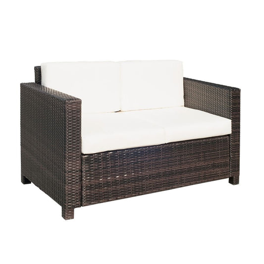 2 Seater Sofa Brown Rattan Table Sofa Chair Mixed Brown - SILVIONIX