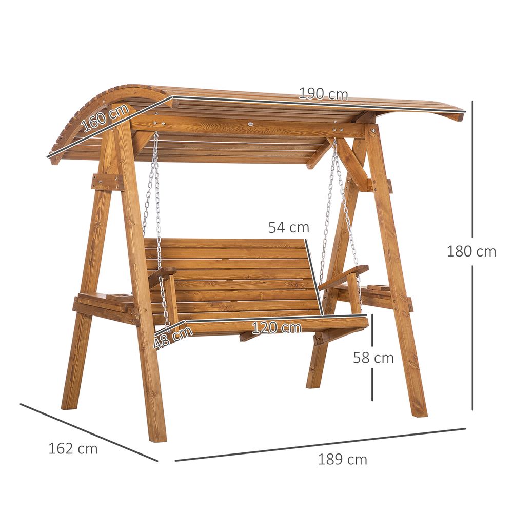 2 Seater Swing Chair Canopy Swing Bench & Adjustable Shade & Wood Frame - SILVIONIX