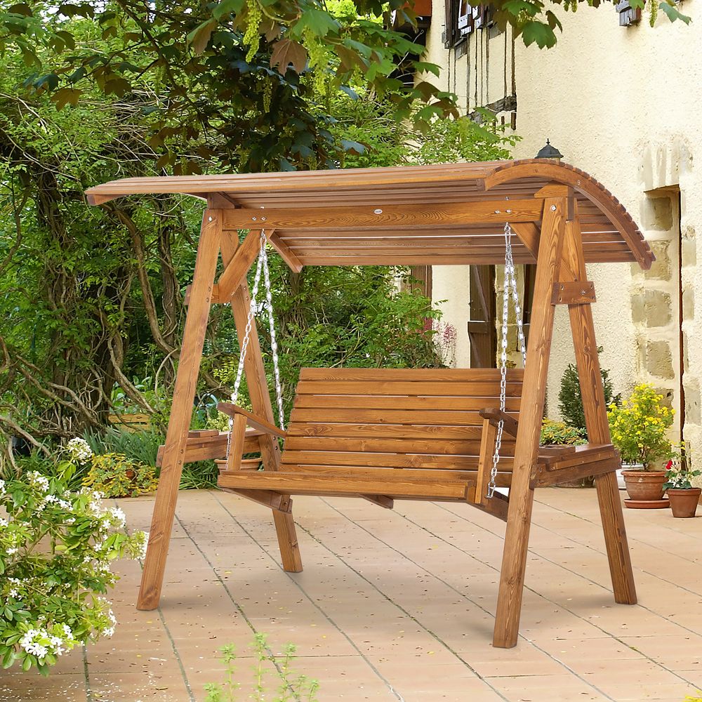 2 Seater Swing Chair Canopy Swing Bench & Adjustable Shade & Wood Frame - SILVIONIX