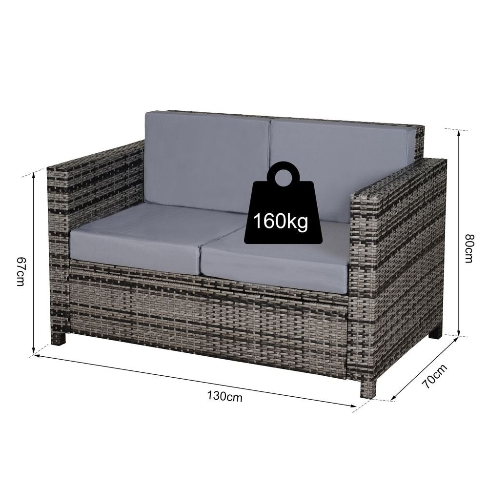 2 - Seater Weather Resistant Outdoor Garden Rattan Sofa Chair Grey - SILVIONIX