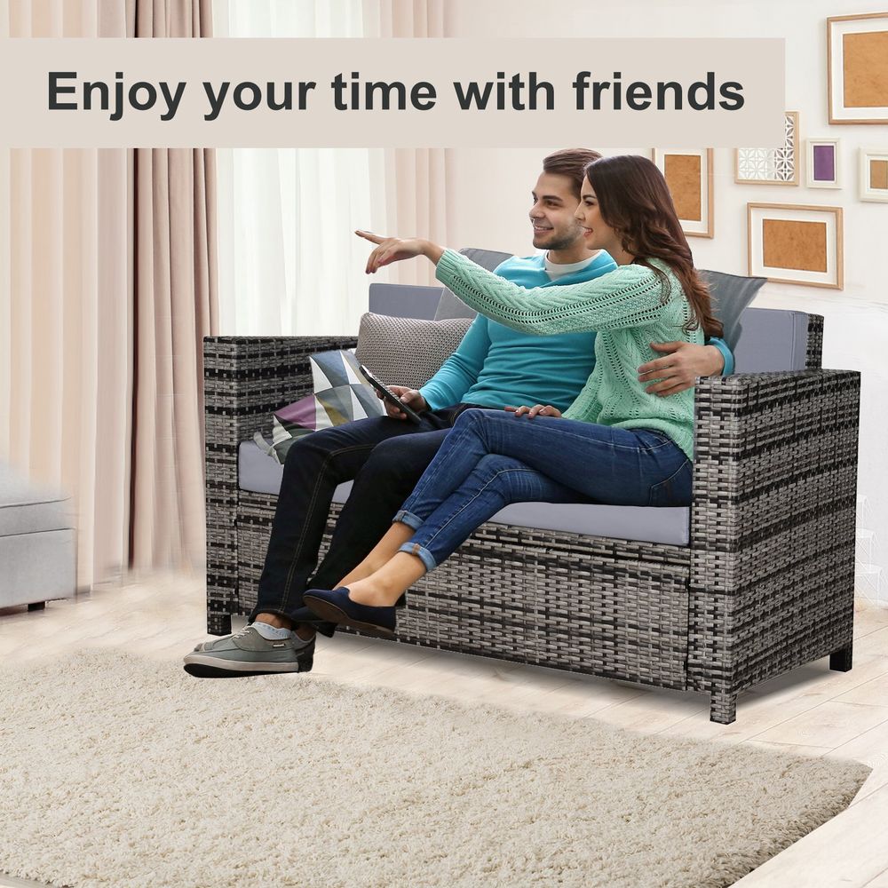 2 - Seater Weather Resistant Outdoor Garden Rattan Sofa Chair Grey - SILVIONIX