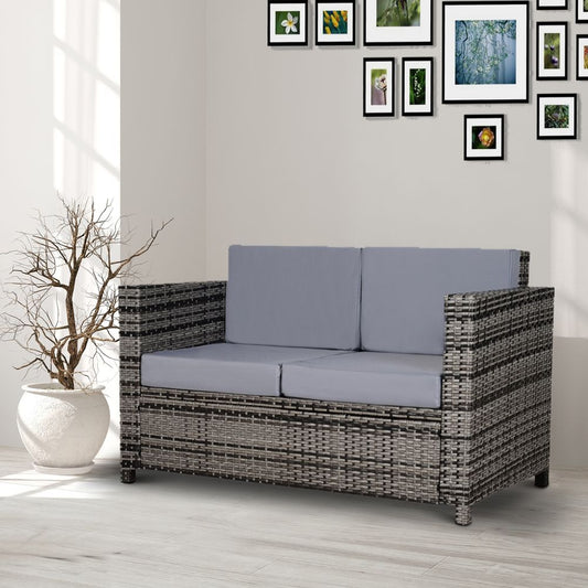 2 - Seater Weather Resistant Outdoor Garden Rattan Sofa Chair Grey - SILVIONIX