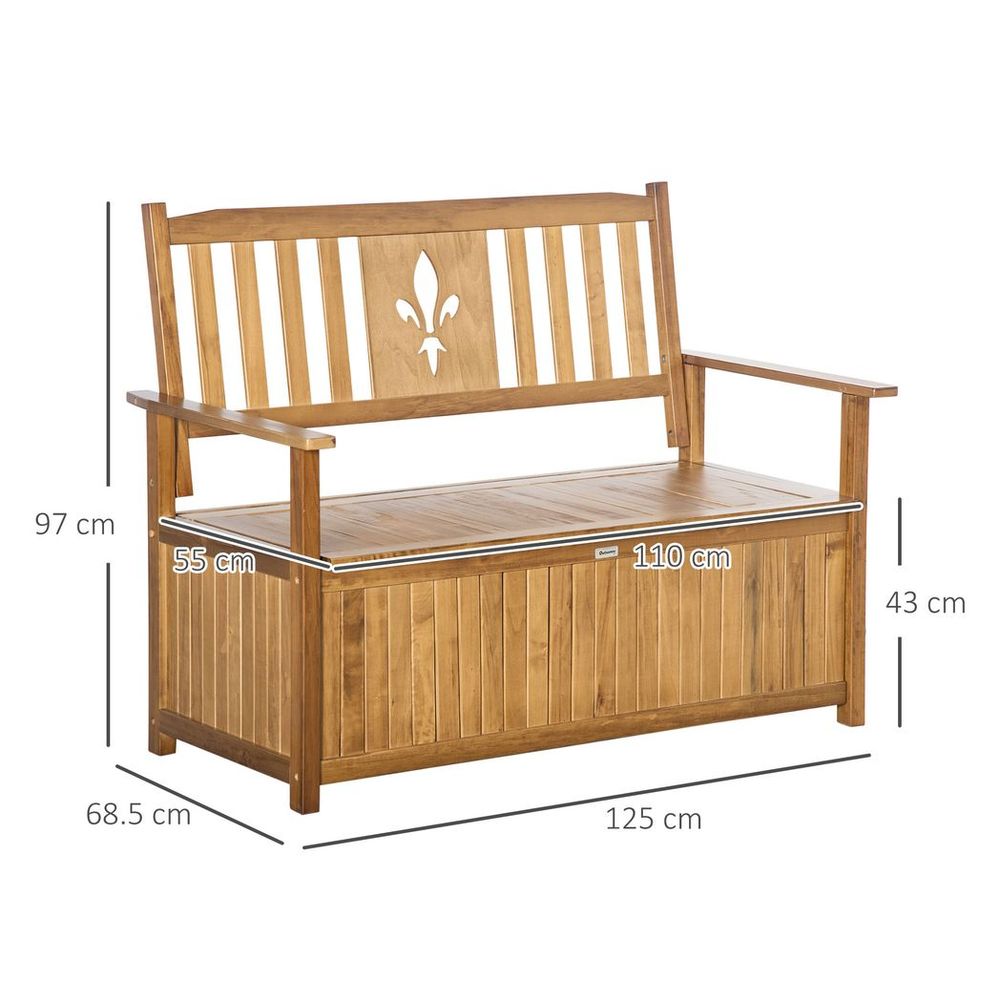 2 Seater Wood Garden Storage Bench Outdoor Storage Box Natural - SILVIONIX