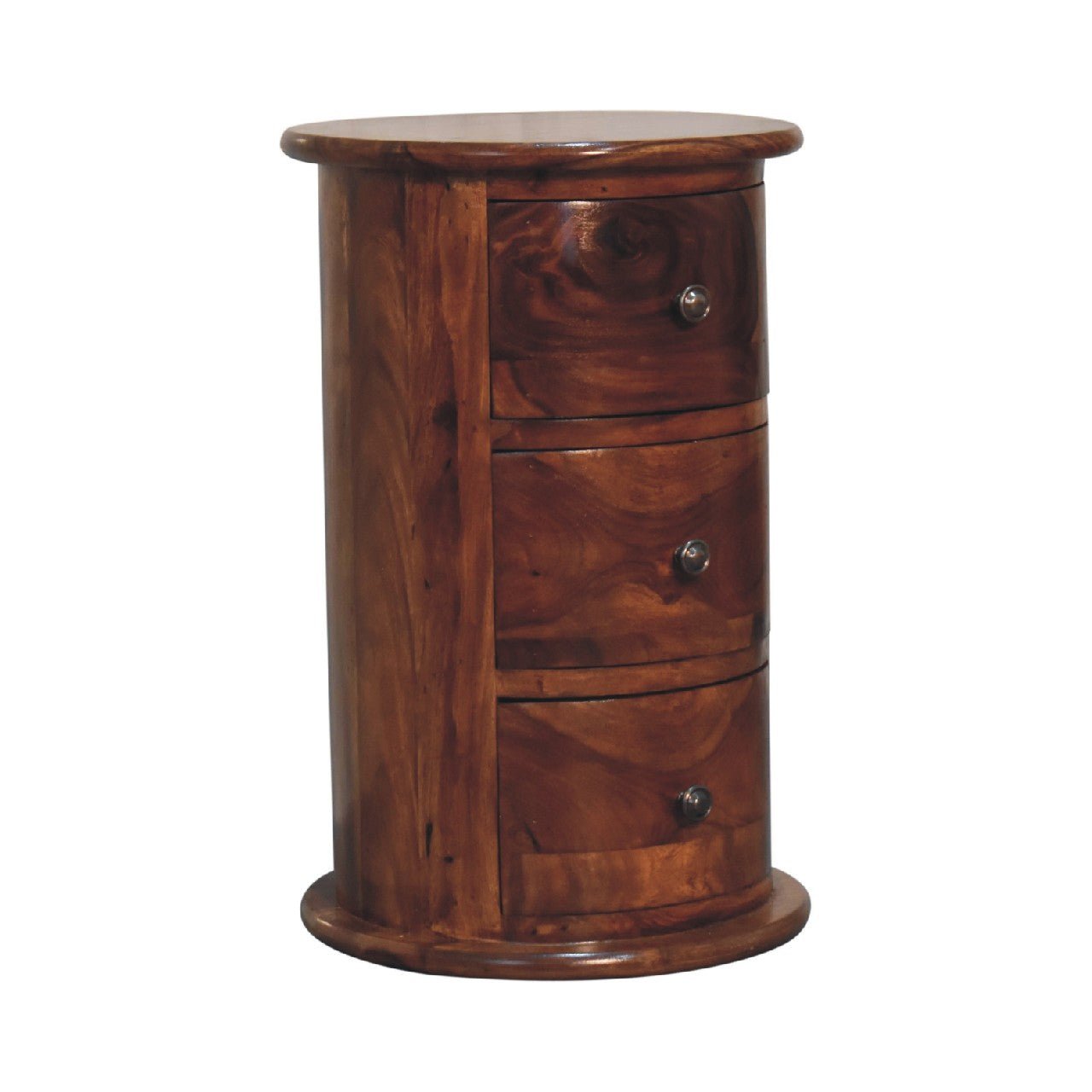 3 Drawer Chestnut Sheesham Drum - SILVIONIX