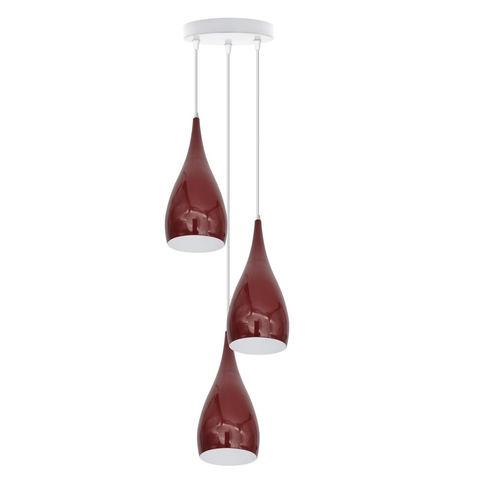 3 Head Modern Industrial Metal E27 Burgundy Teardrop Pendant Light Hanging Light Fixture - SILVIONIX