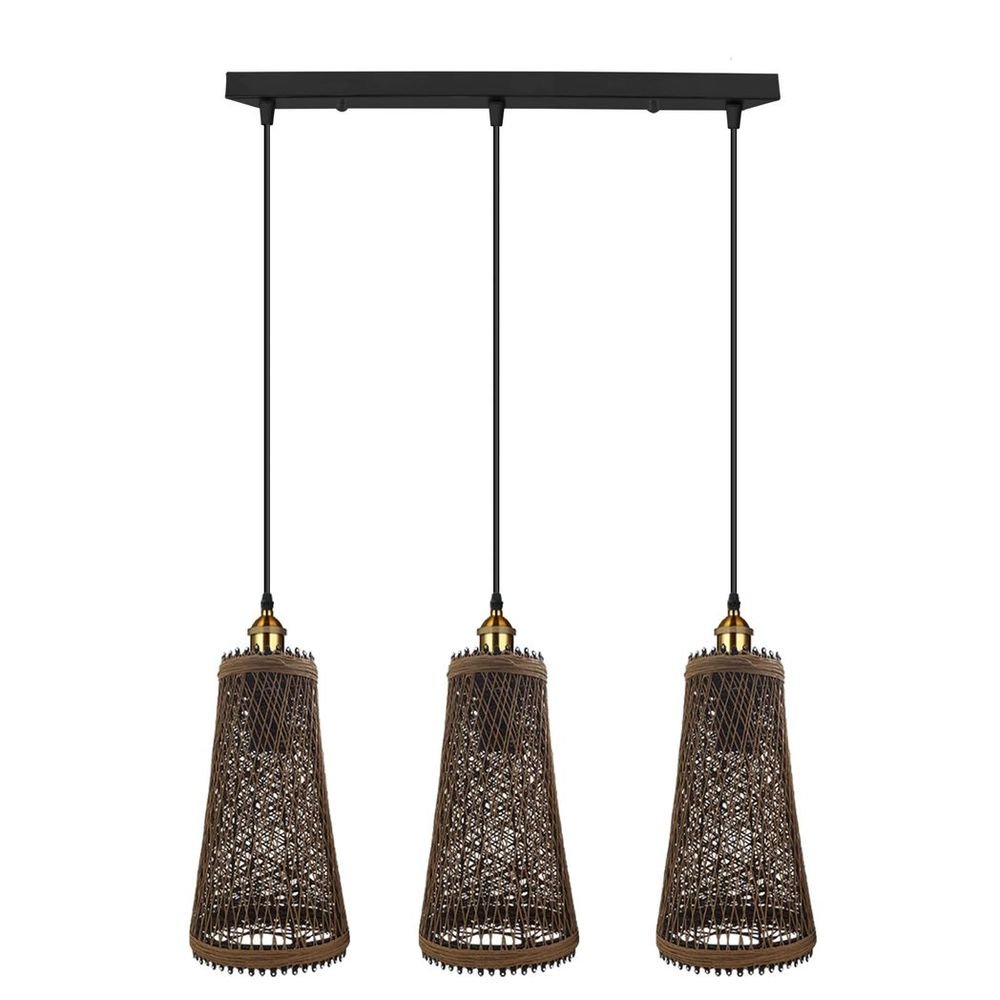 3 Head Natural Wicker Basket Style Retro Industrial Vintage Rattan Ceiling Pendant - SILVIONIX